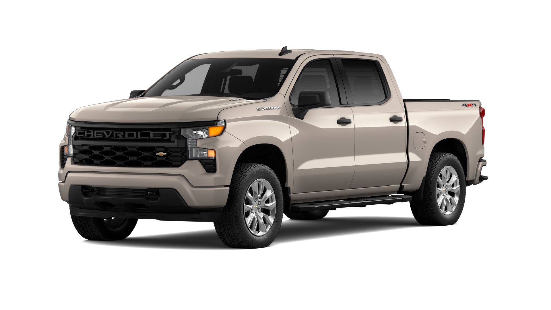 2026 Chevrolet Silverado 1500 Custom in White Sands — front three-quarter view